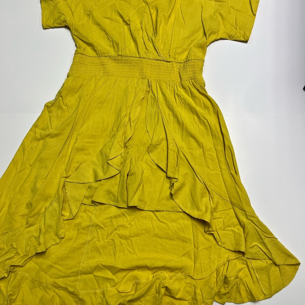 Cato Womens Yellow Ruffle Waist Dress